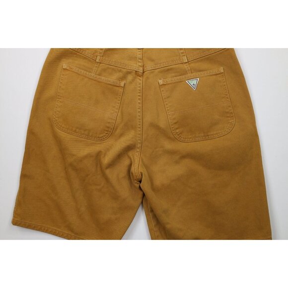 Vintage 90s Guess Mens 34 Distressed Denim Jean Shorts Jorts Wheat Brown USA - Picture 13 of 14